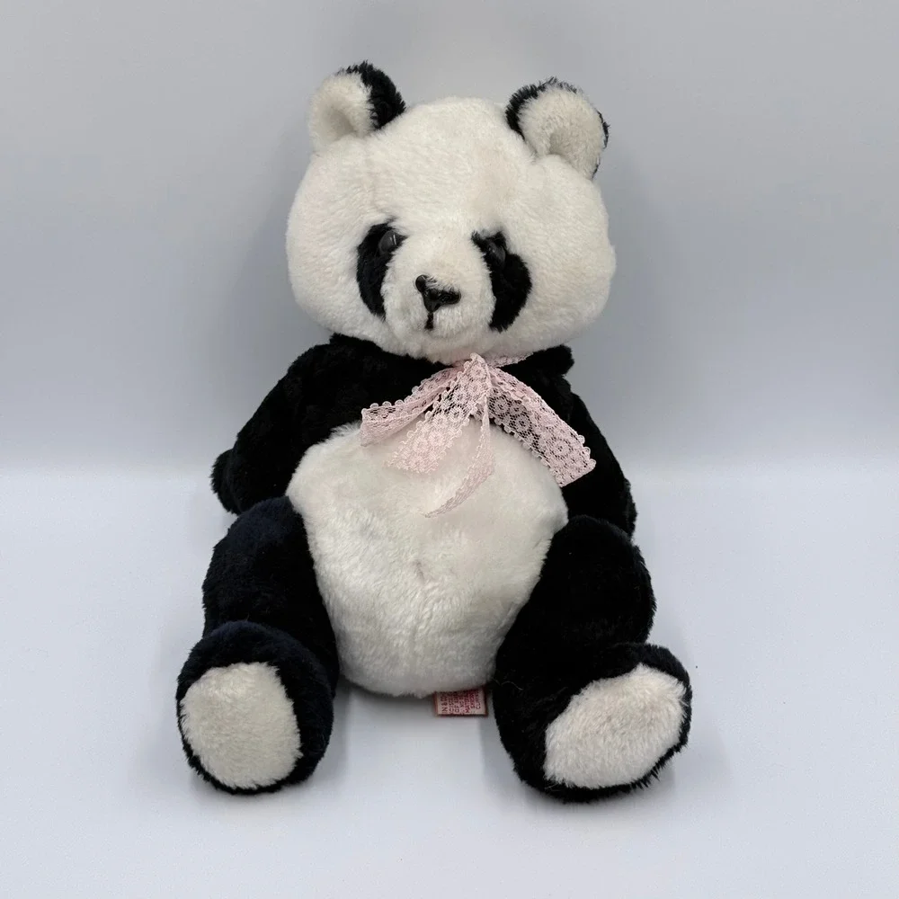 VTG 1979 Dakin Nature Babies Peaches Panda Plush Pink Lace Bow Tags 10 in RARE